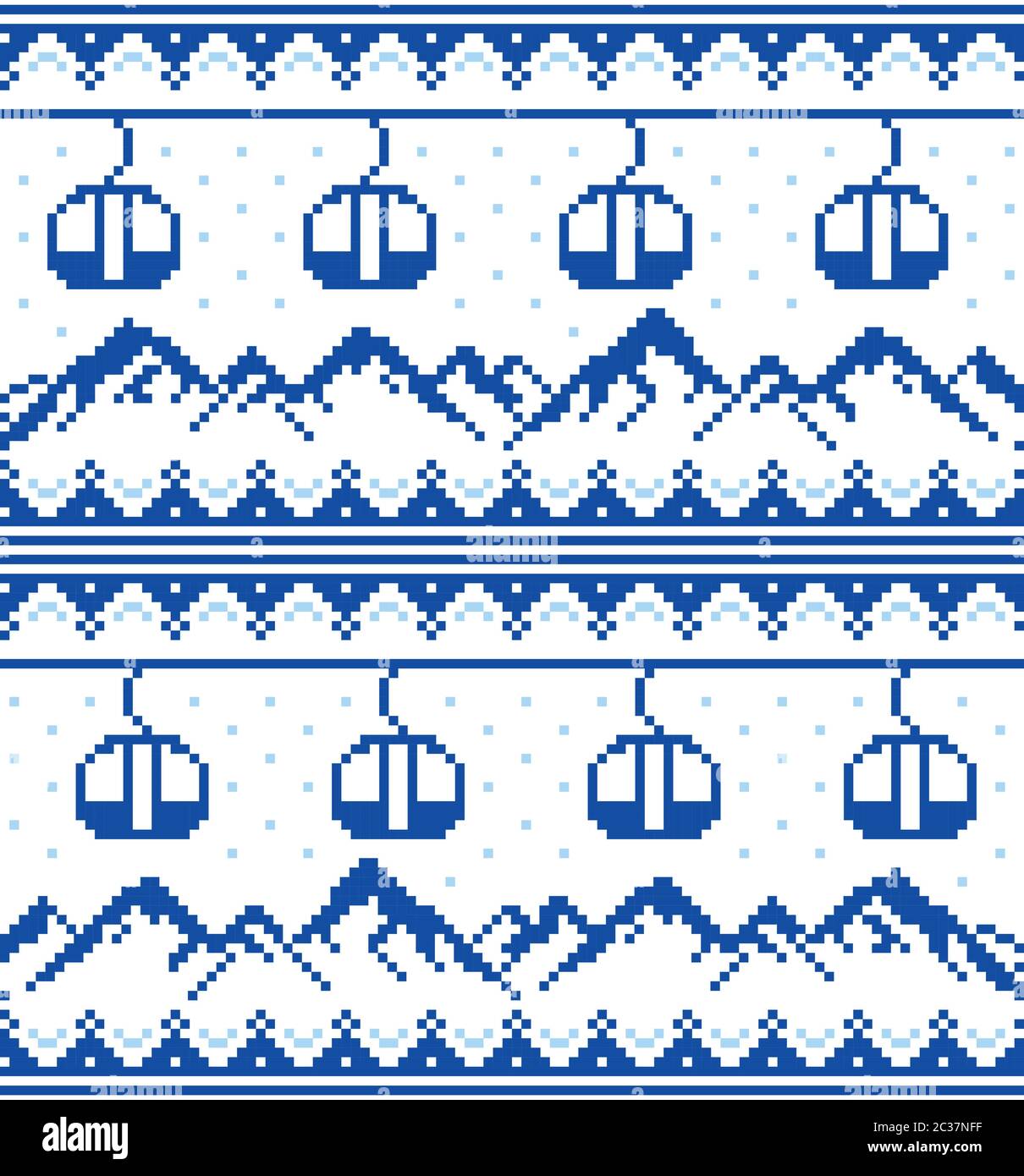 Mountains and gondolas ski, snowboard, hiking and climbing vector seamless pattern -  Fair Isle style traditional knitwear Stock Vector