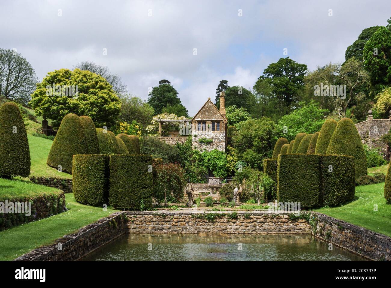 The Italianate gardens at Mapperton House, a Jacobean manor house near Beaminster, Dorset, UK Stock Photo