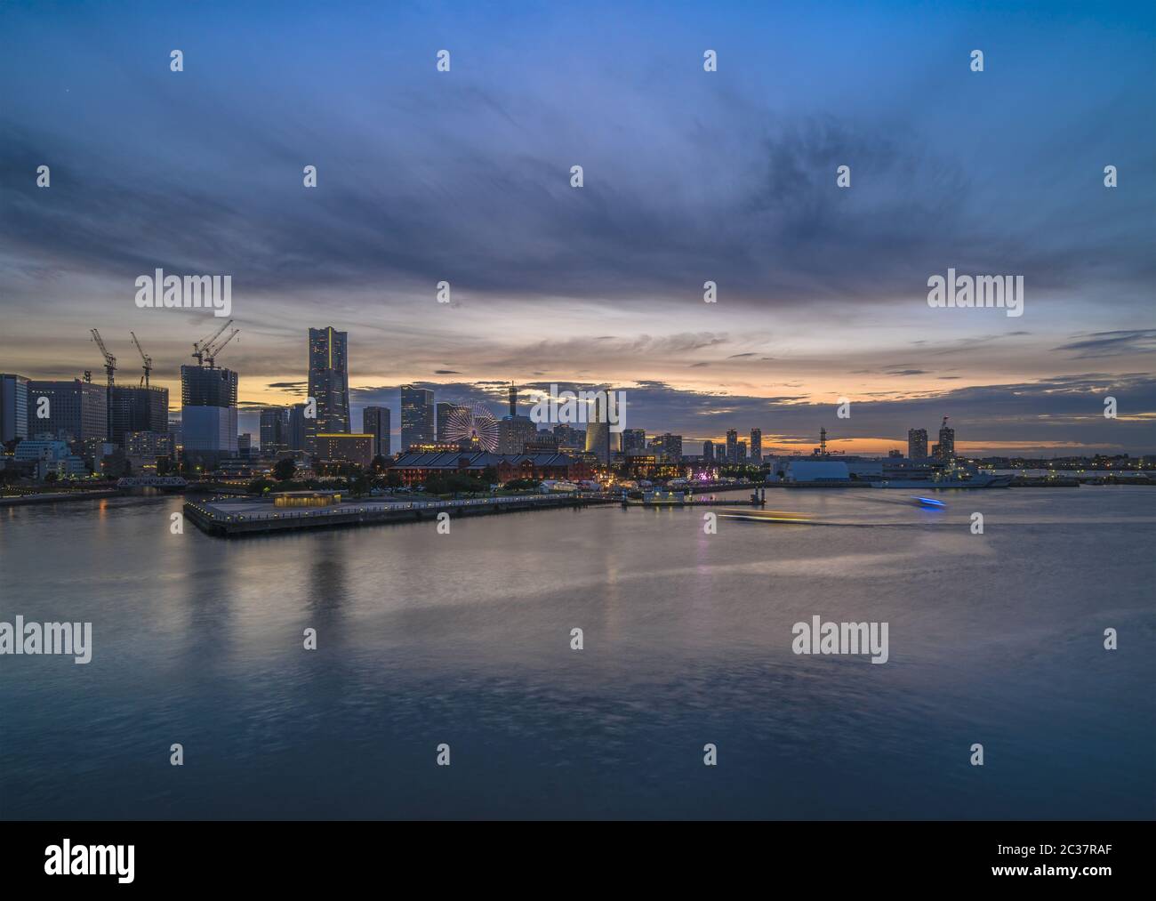 Panorama from Osanbashi Pier port of the Landmark Tower, the Cosmo Clock 21 Big Wheel, the Pacifico Stock Photo