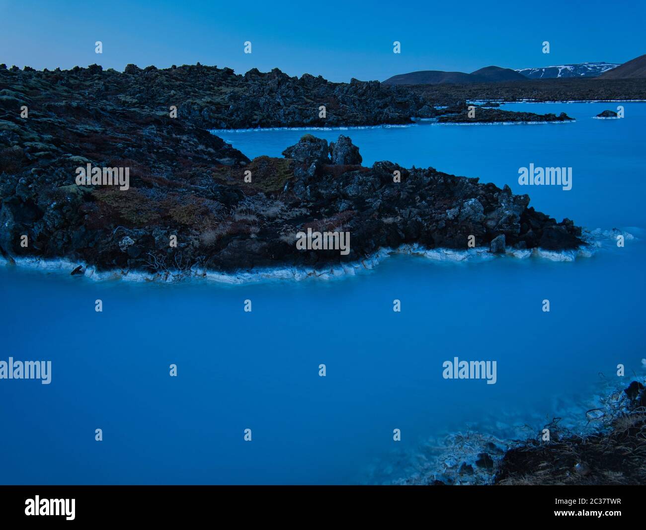 White deposits on the rocks from the thermal water of the Blue Lagoon