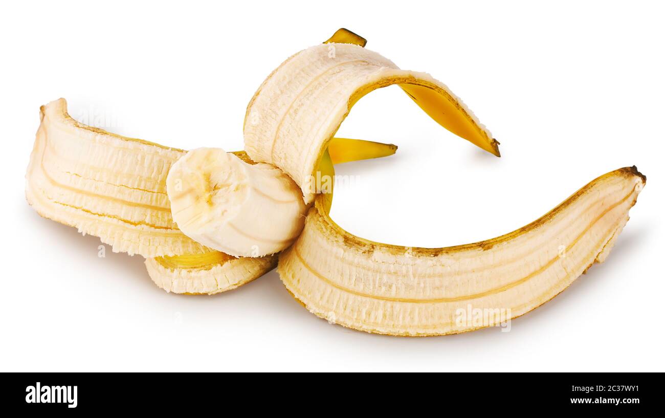 Bitten ripe banana isolated on white background Stock Photo - Alamy