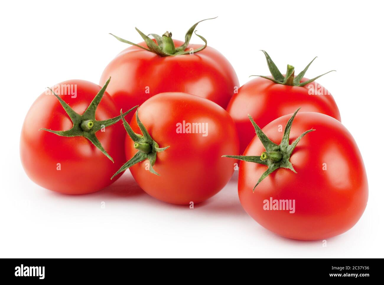 Five ripe red tomatoes isolated on white background Stock Photo - Alamy