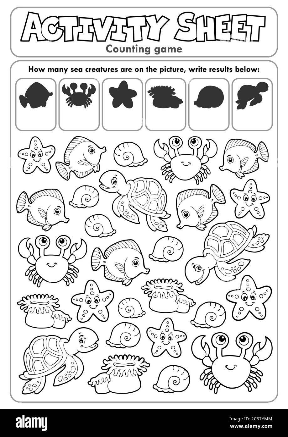 Activity Sheet Counting Game 1 Picture Illustration Stock Photo Alamy