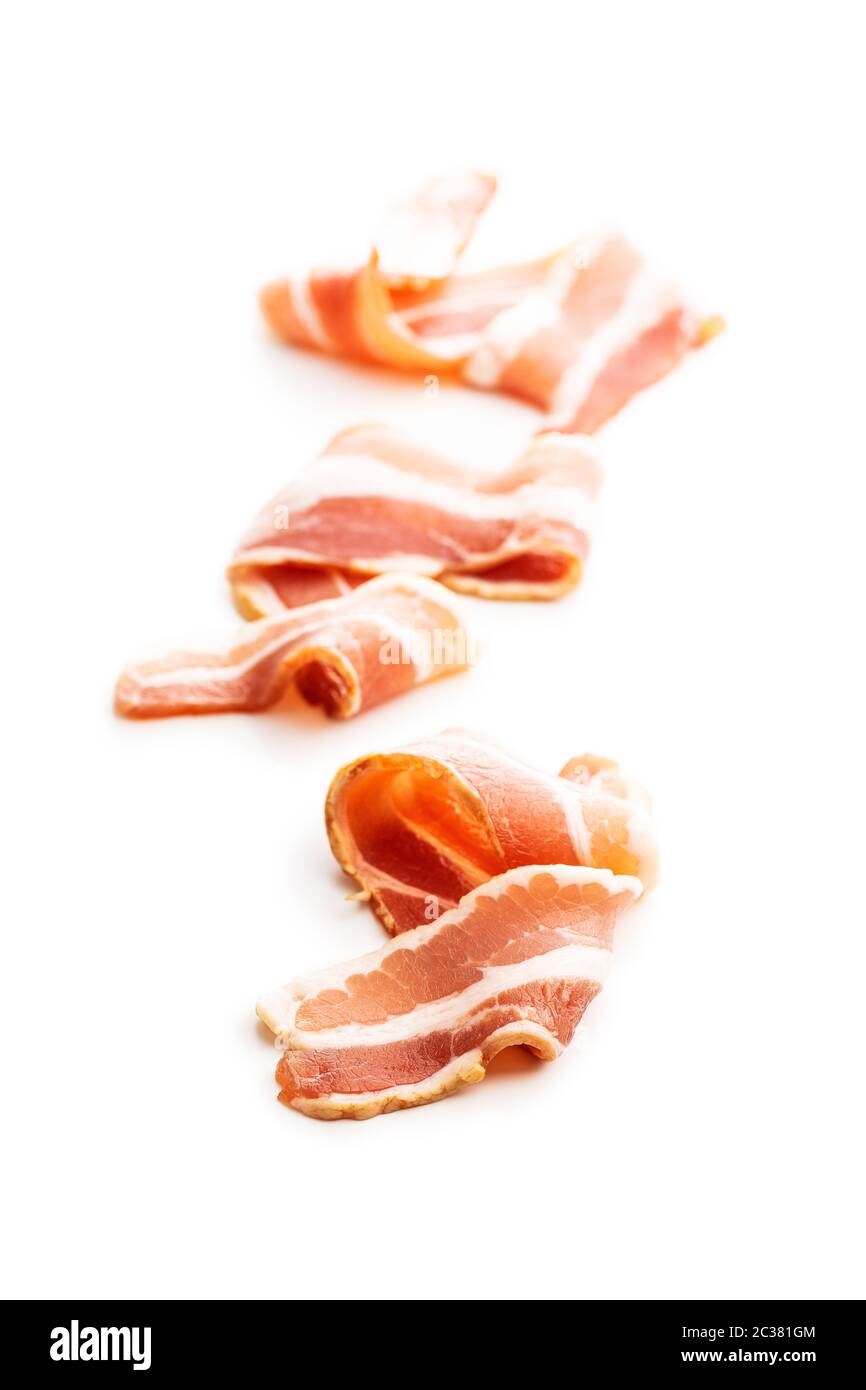 Smoked bacon strips isolated on white background Stock Photo - Alamy