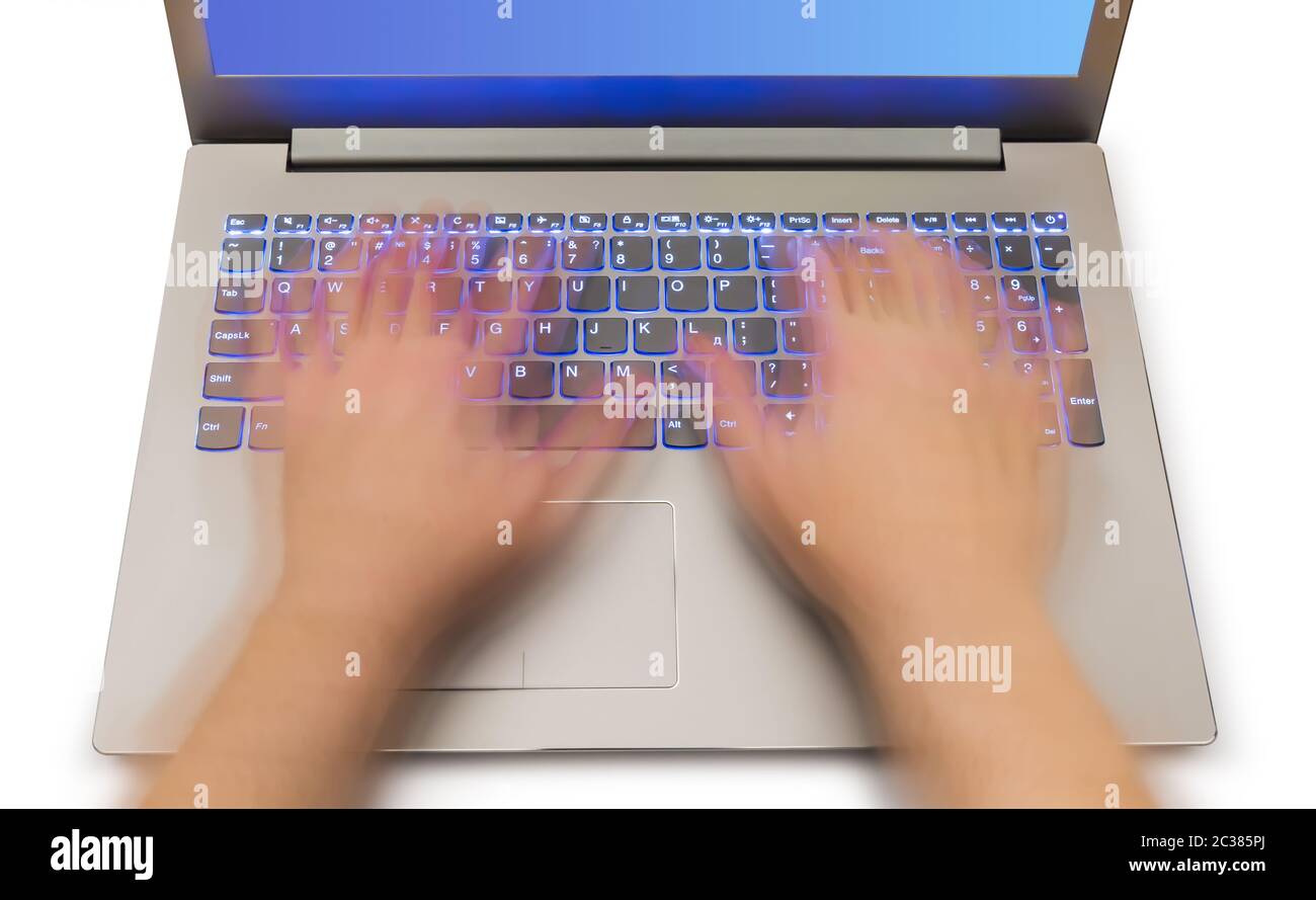 Notebook and motion blur hands Stock Photo