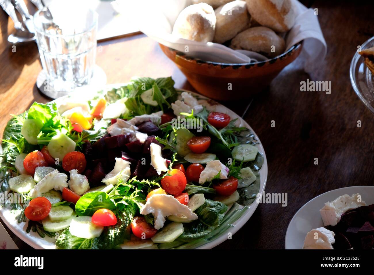 Healthy homemade lunch served on a sunny day in December Stock Photo