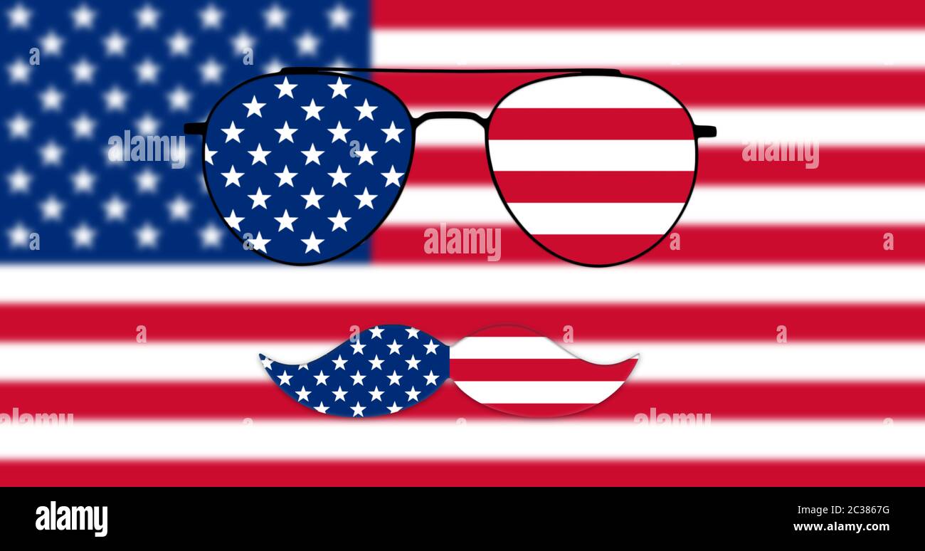 Glasses and Mustache Design of the American Flag on USA flag backround ...