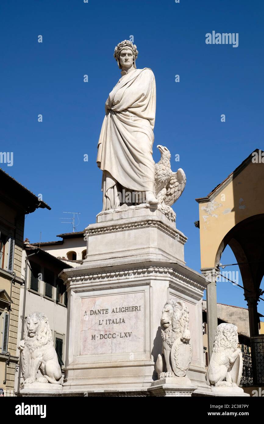 Statue of Dante Alighieri by Enrico Pazzi, Piazza Santa Croce, Florence, 1865. Stock Photo