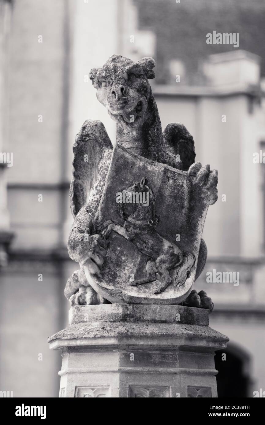 Gargoyle Mythical Creature Stone Statue At The Medieval Castle Stock