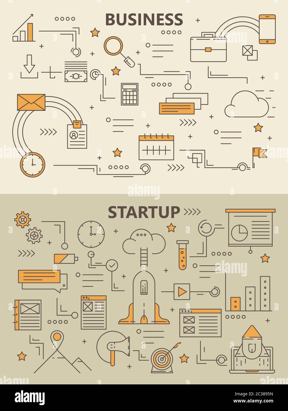 Vector set of modern thin line Business startup concept banners Stock ...