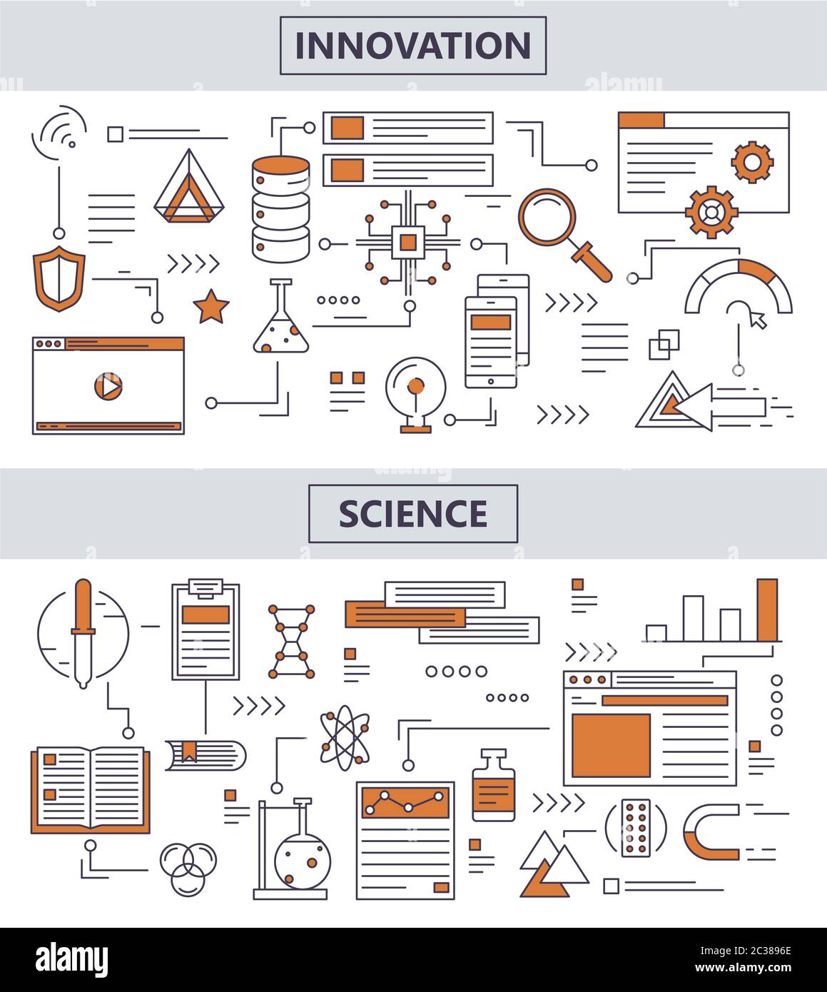 Vector set of modern thin line science innovation concept banners Stock Vector