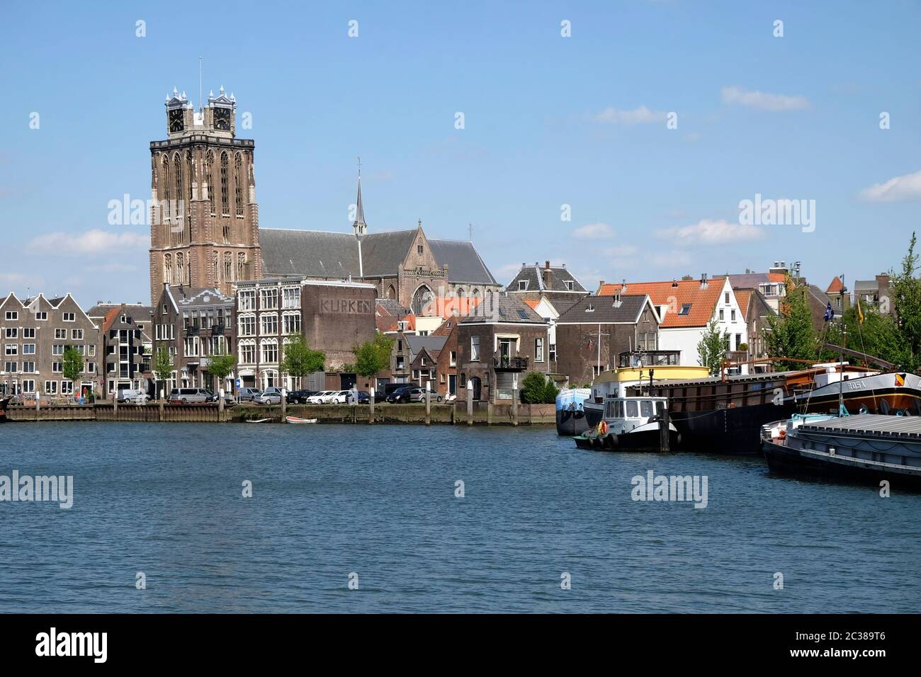 Dordrecht Minster or Church of our Lady from Kalkhaven Harbour Stock Photo