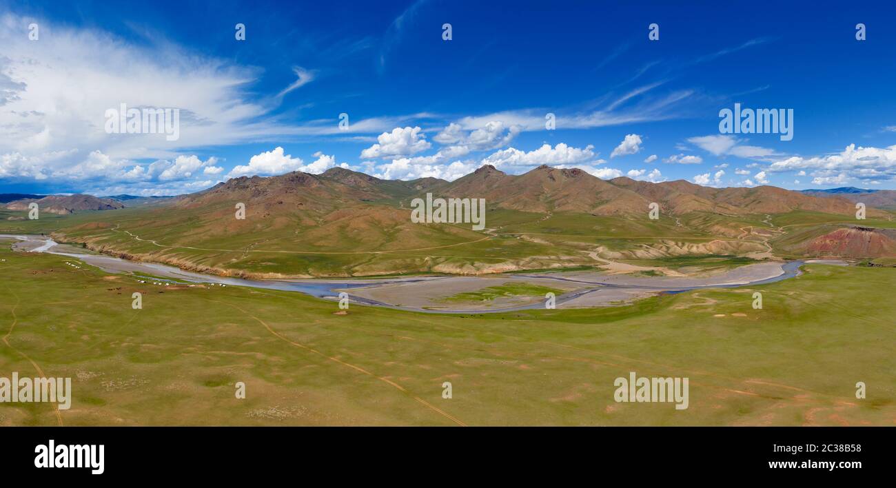Aerial view of Orkhon valley Mongolia Stock Photo