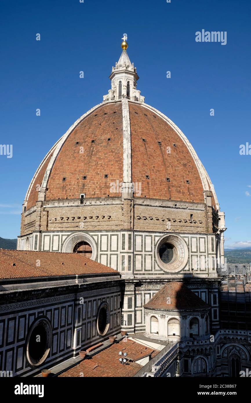 Duomo di Firenze, or Cathedral of Santa Maria del Fiore, viewed from Giotto's Campanile. Stock Photo