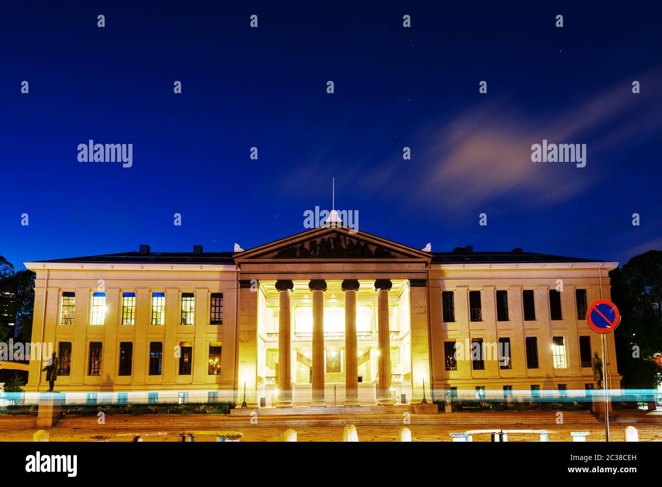 Night shot the university of oslo norway stock photo alamy