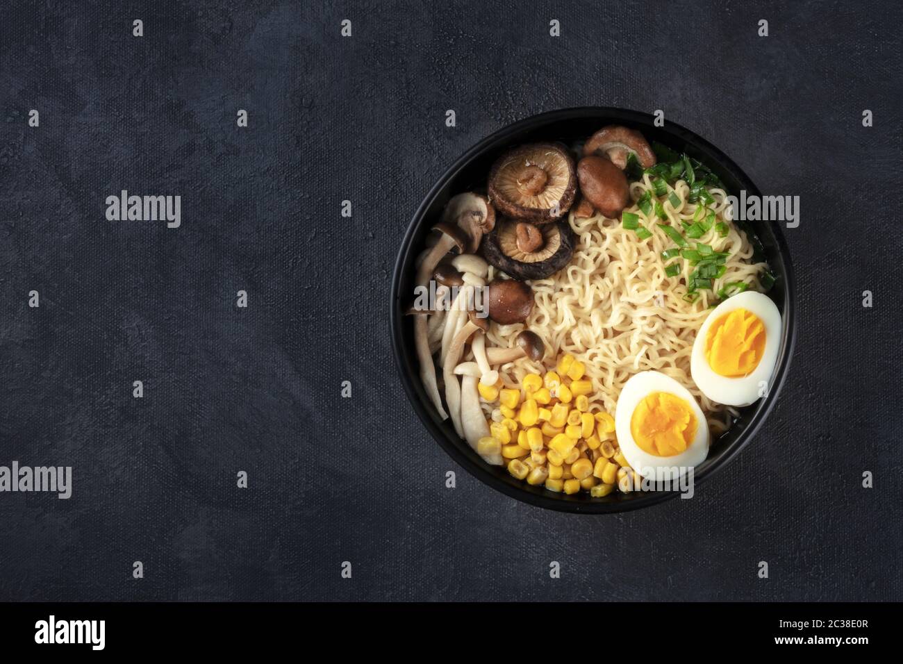 Ramen. Soba noodles with eggs, shiitake and enoki mushrooms, and