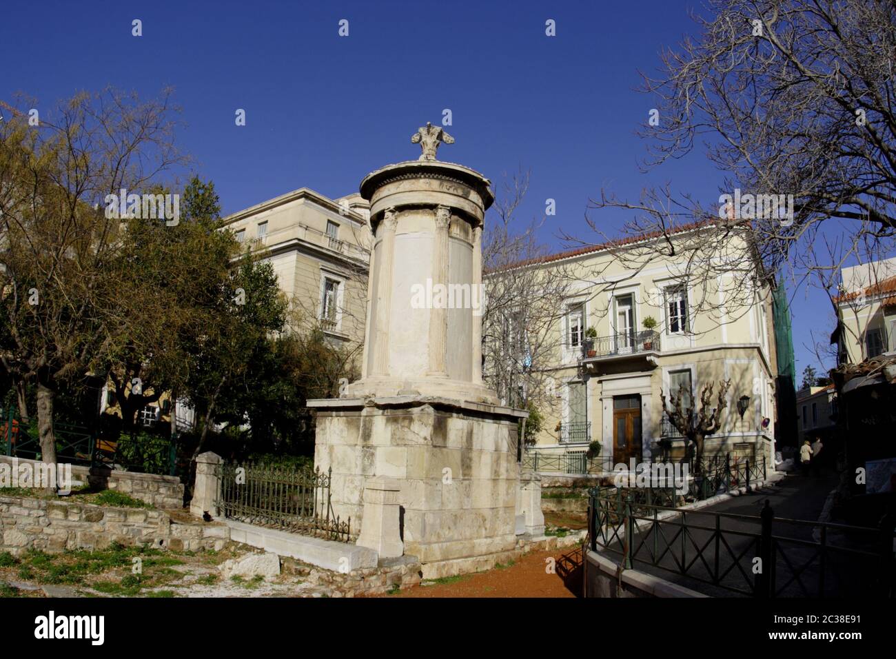 The pentelic marble Corinthian Order Choragic monument of Lysicrates, Lysicrates, erected 334 BCE, Lysicrates Square, Plaka, Athens, Greece Stock Photo