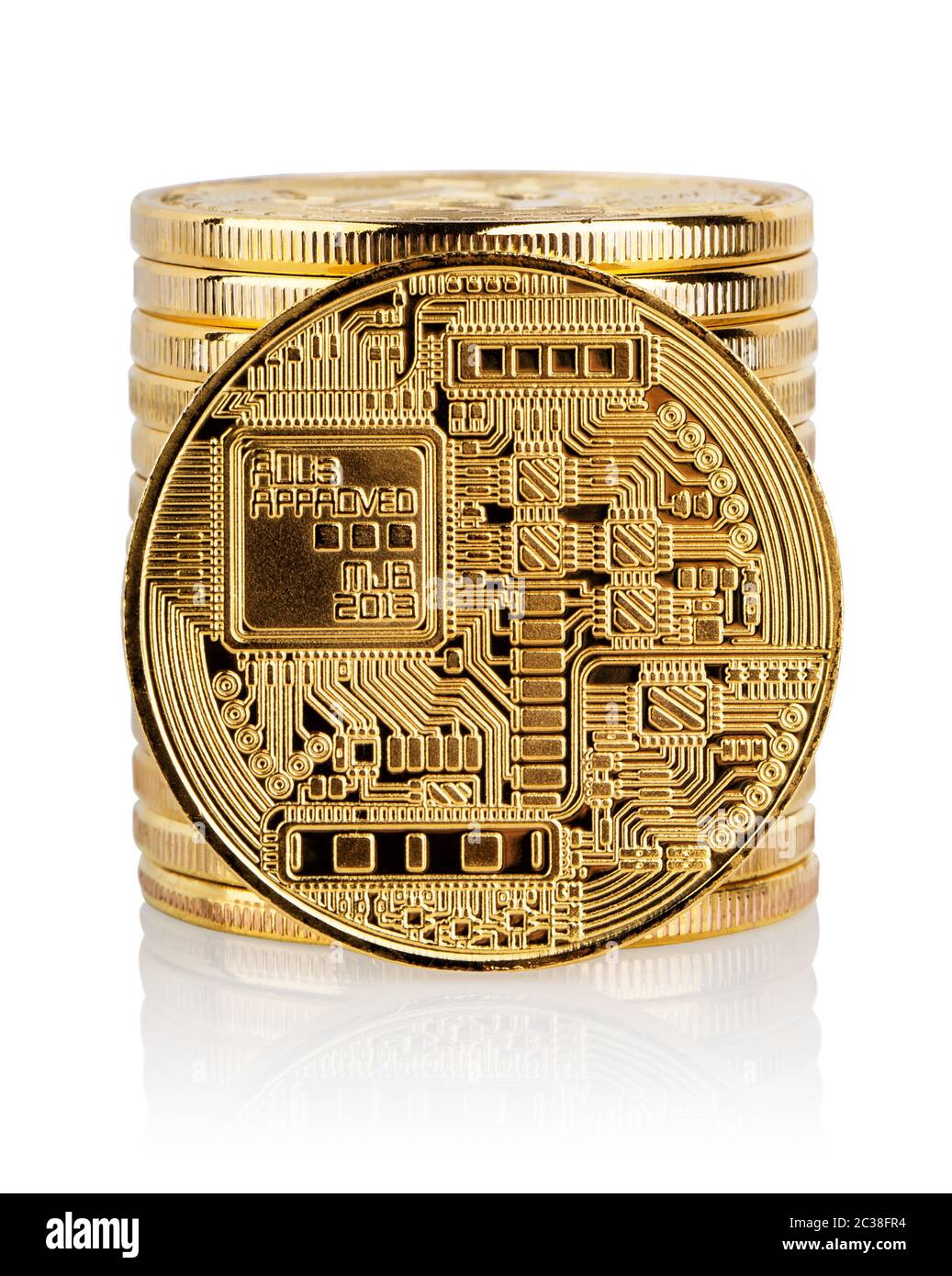 Stack and the back of the crypto currency gold bitcoin. Isolated on white  background. The concept of the development of crypto-currency bitcoins and  v Stock Photo - Alamy