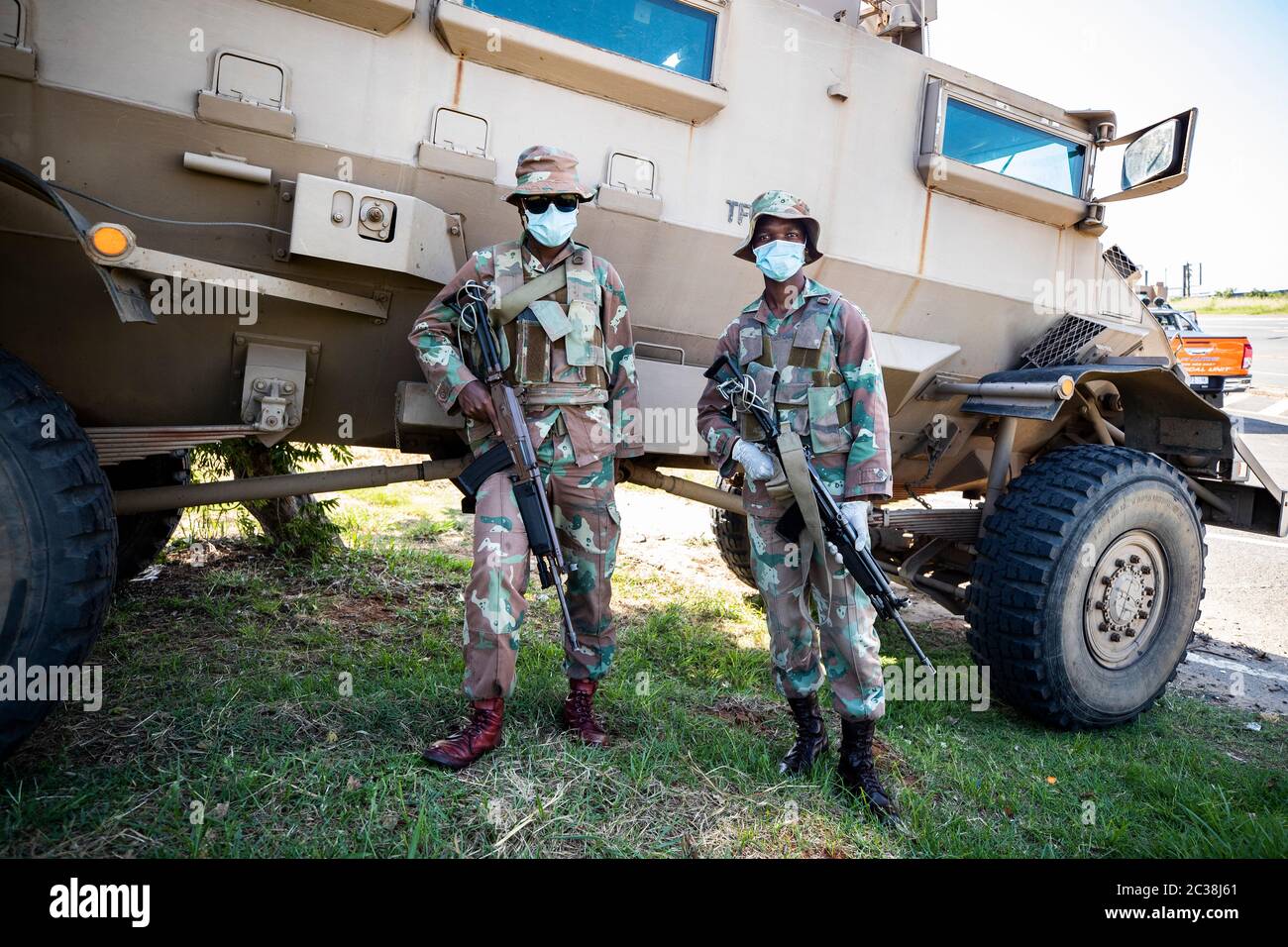 South African military patrol Durban in South Africa. Picture: KIERRAN ALLEN Stock Photo
