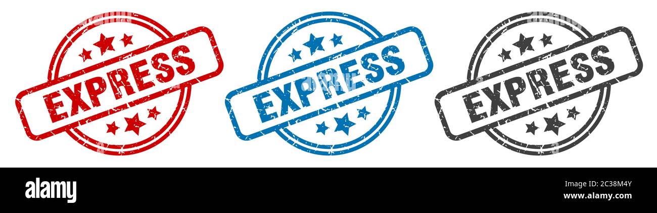 express stamp. express round isolated sign. express label set Stock ...