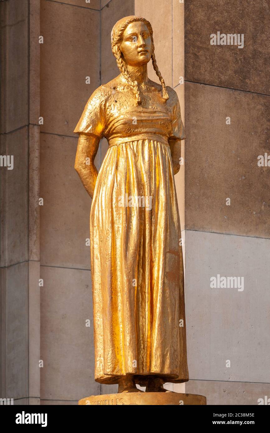Golden statue of girl at Trocadero, paris, France Stock Photo