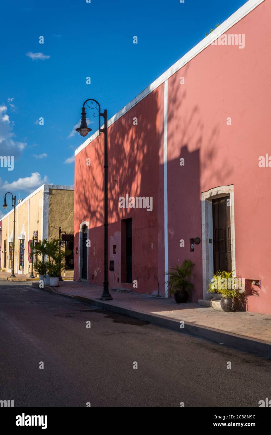 Typical street with beautiful pastelpainted houses, Valladolid