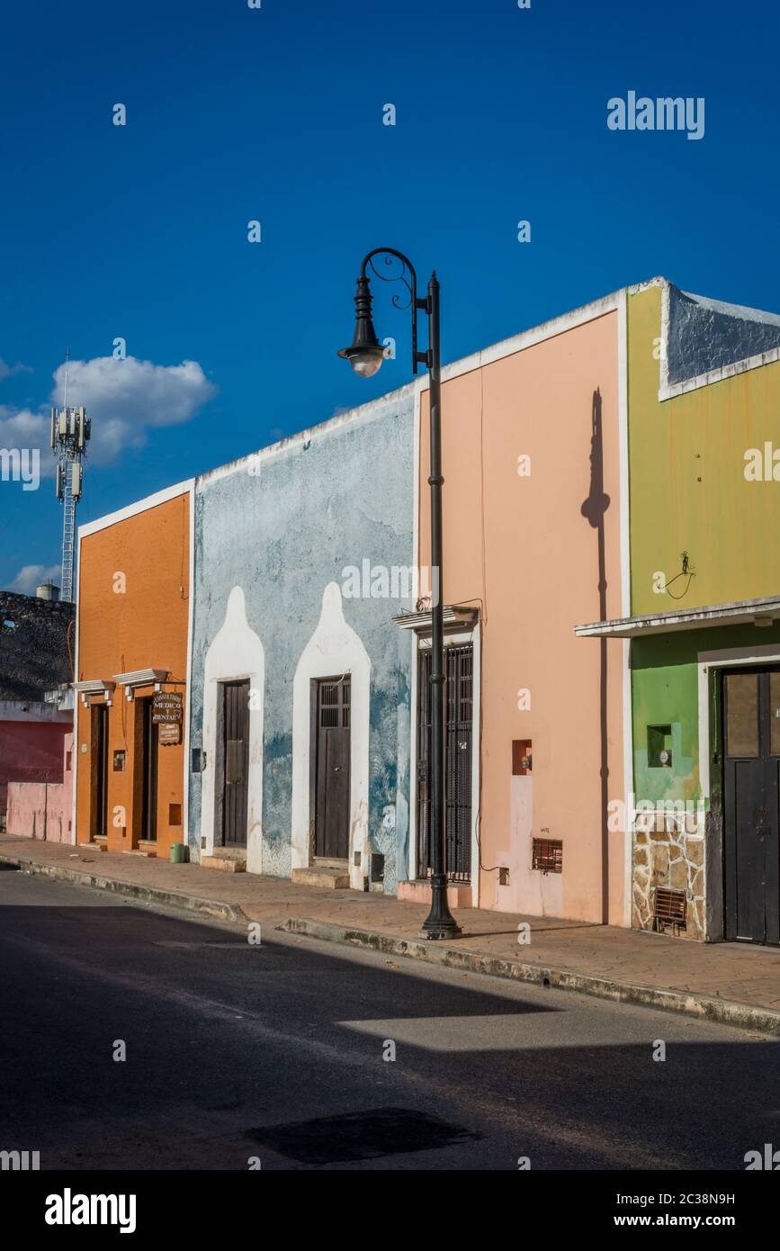 Typical street with beautiful pastelpainted houses, Valladolid