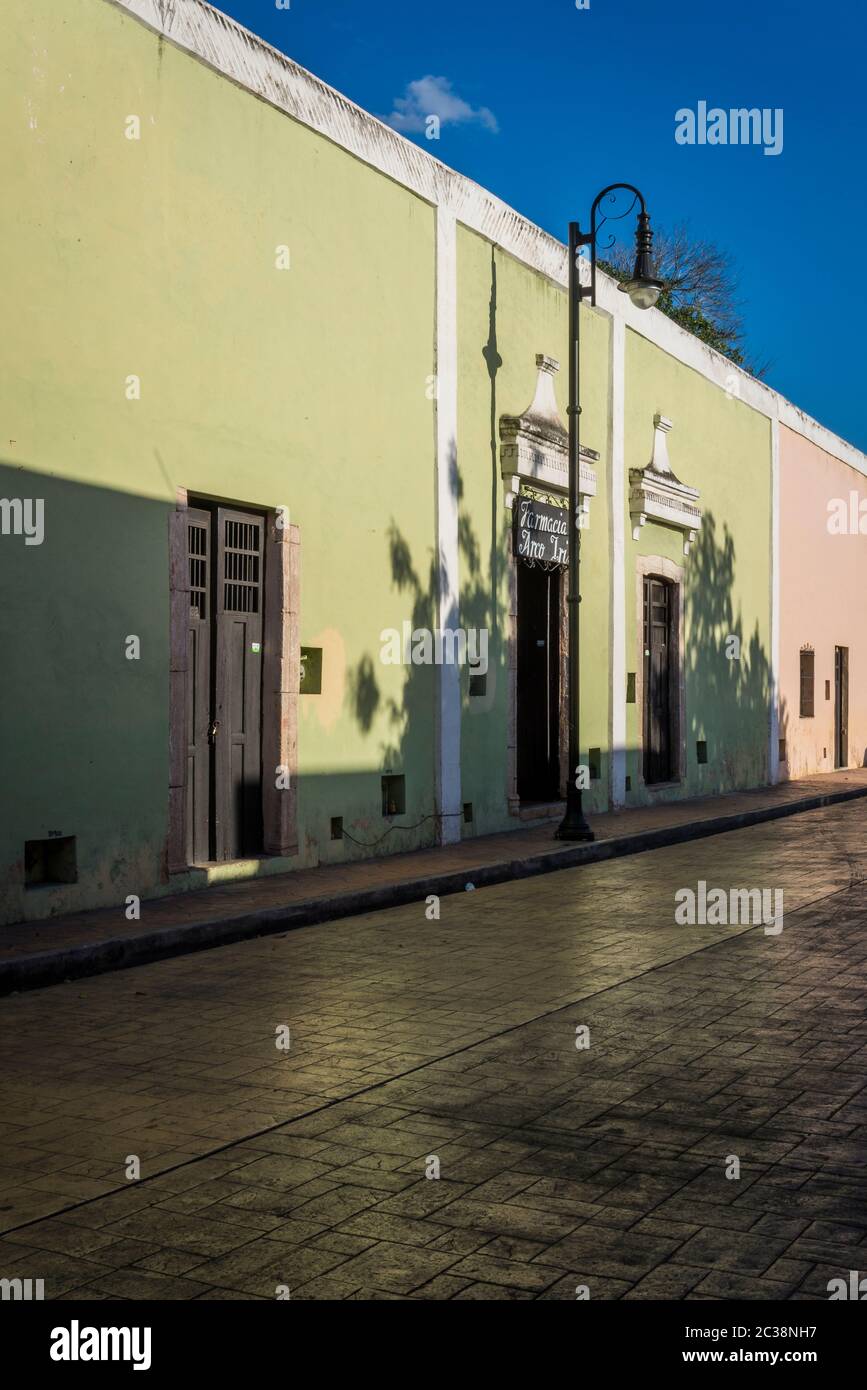 Typical street with beautiful pastelpainted houses, Valladolid