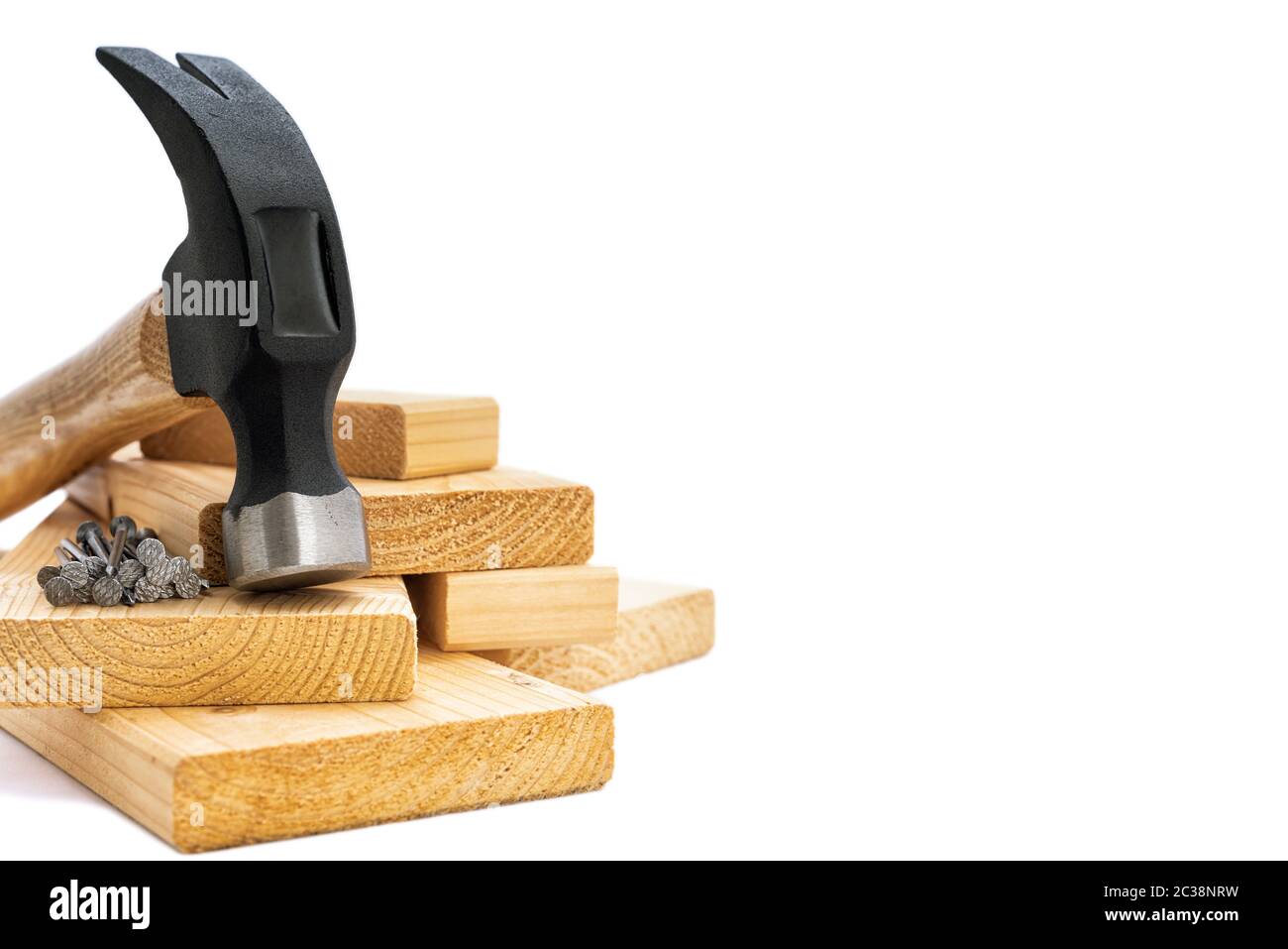 Closeup of a carpenter's hammer on white background. Construction