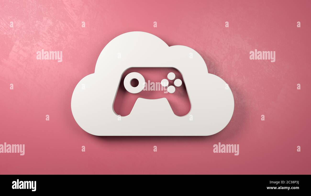 White 3D Cloud Symbol Shape with Gamepad Controller Inside on a Red ...