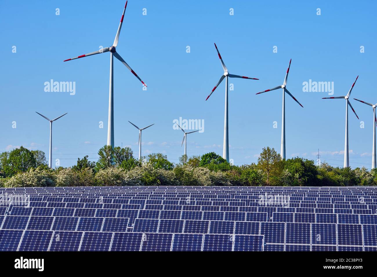 Solar panels and wind energy plants seen in Germany Stock Photo