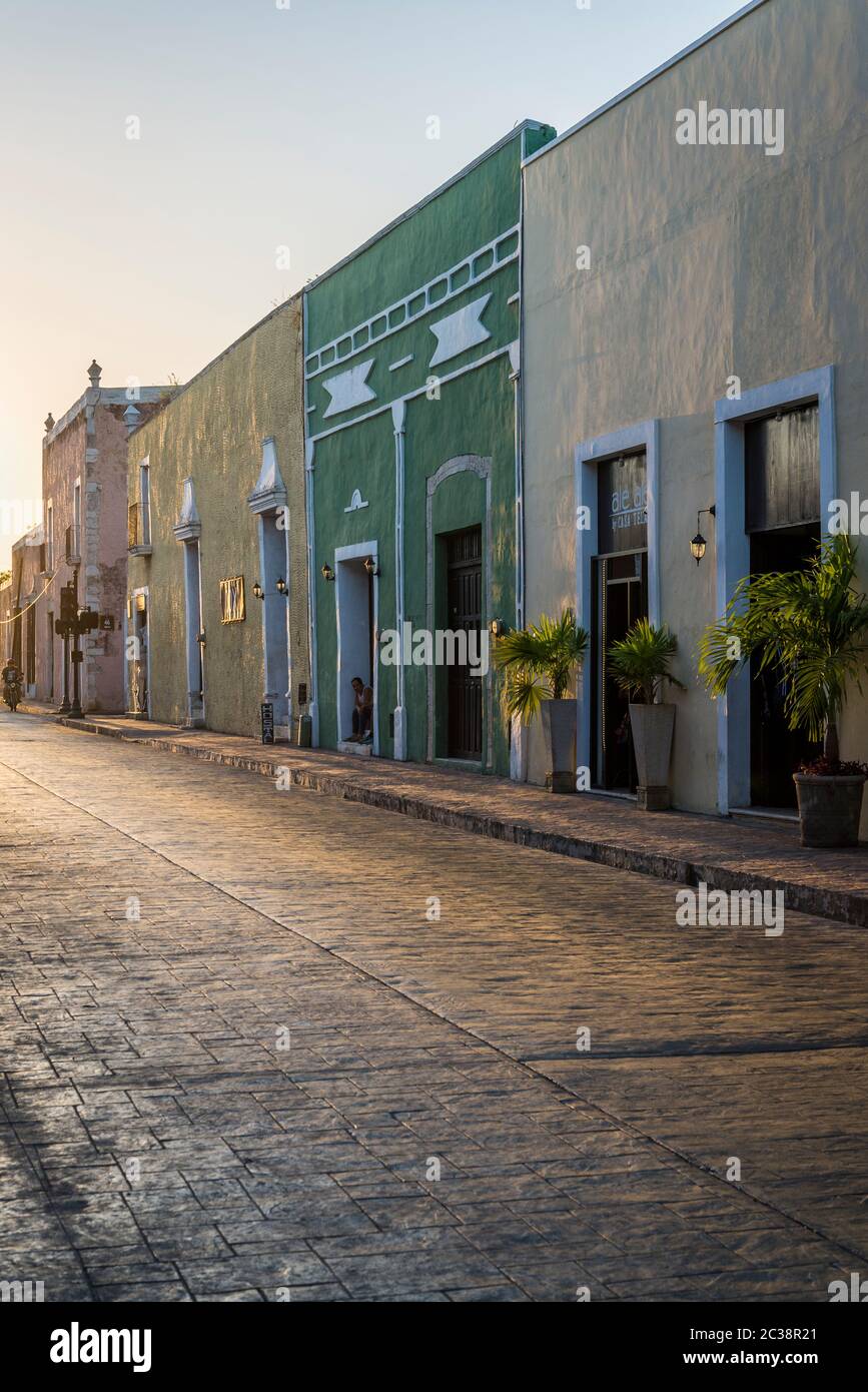 Typical street with beautiful pastelpainted houses, Valladolid