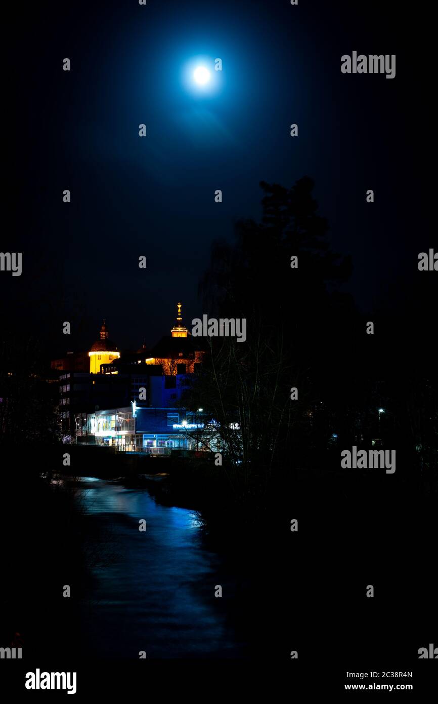 Night view of the upper town at Siegen city, Germany Stock Photo