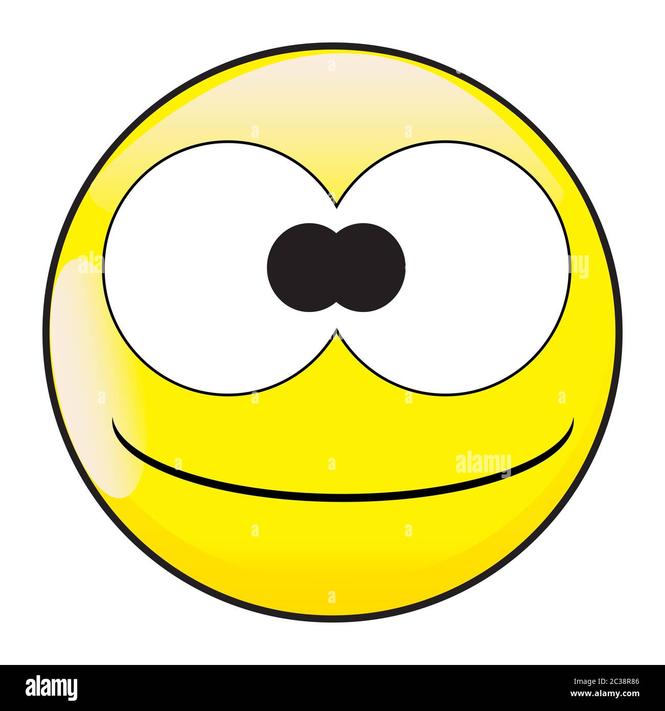 A big eyed happy silly and stupid smiling smile face button isolated on a white background Stock Photo