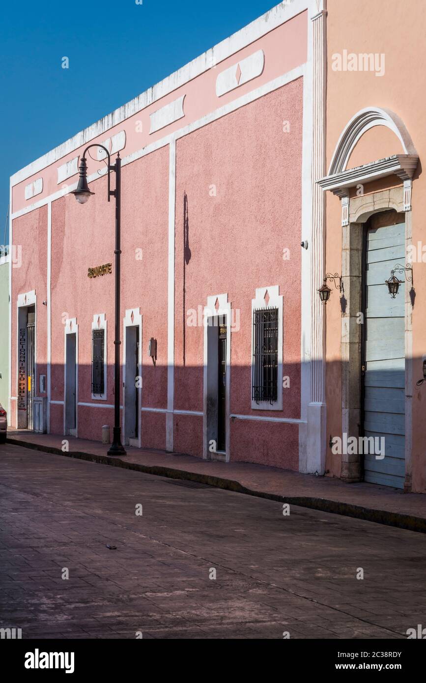 Typical street with beautiful pastelpainted houses, Valladolid