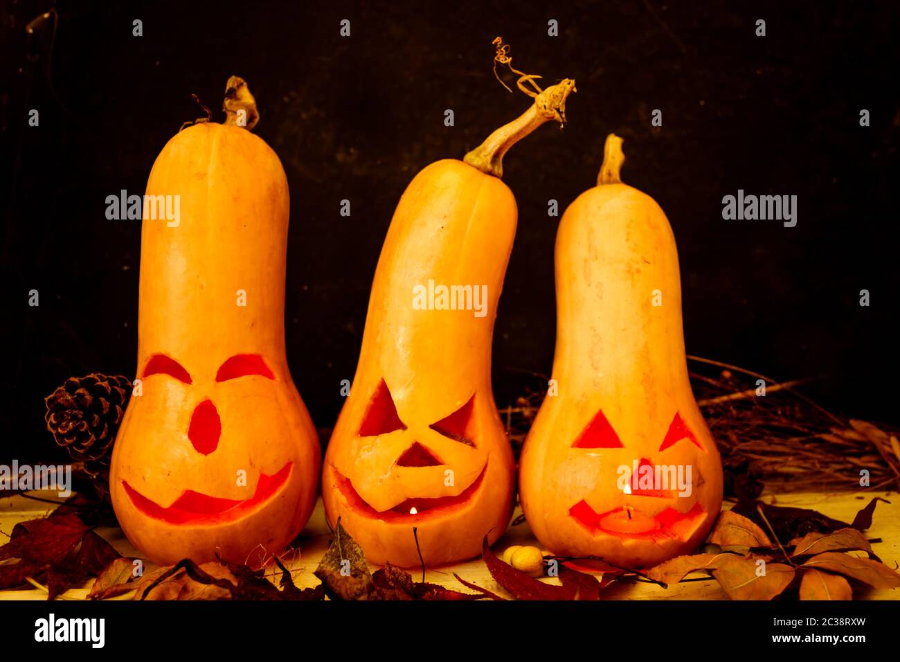 original decorations with long neck pumpkins halloween Stock Photo - Alamy