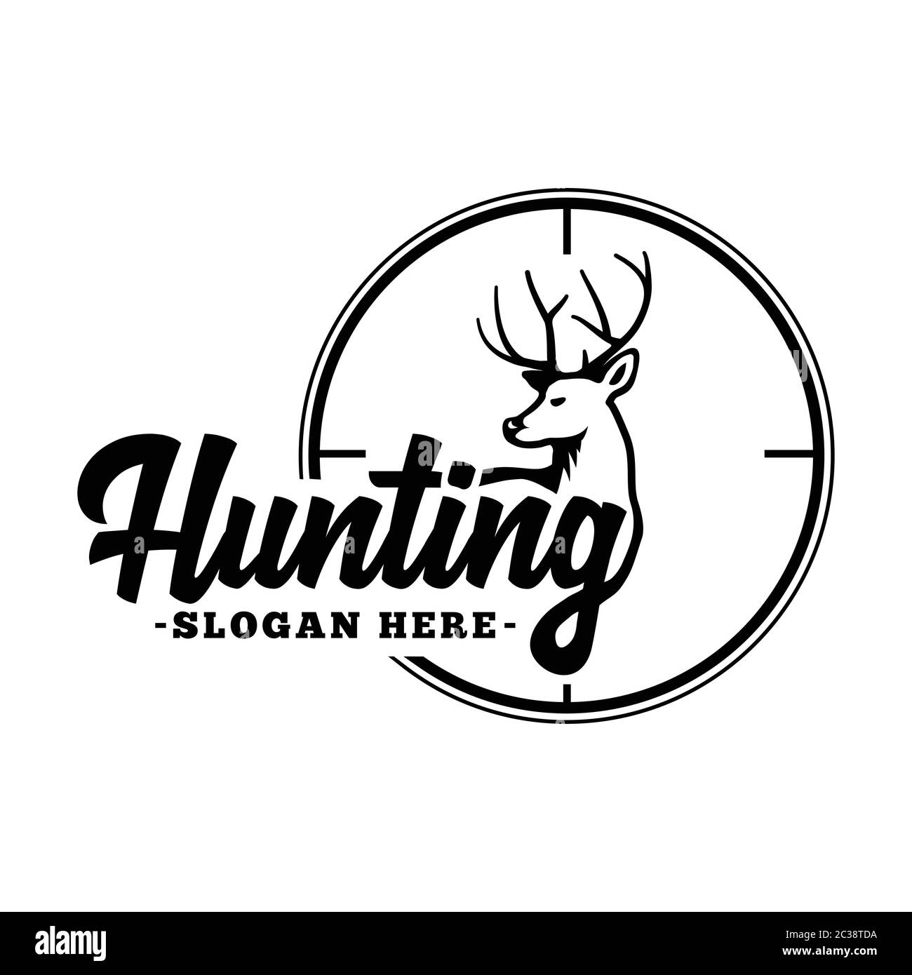 Hunting logo. Black and white lettering design. Decorative inscription. Hunting vector and illustration. Stock Vector