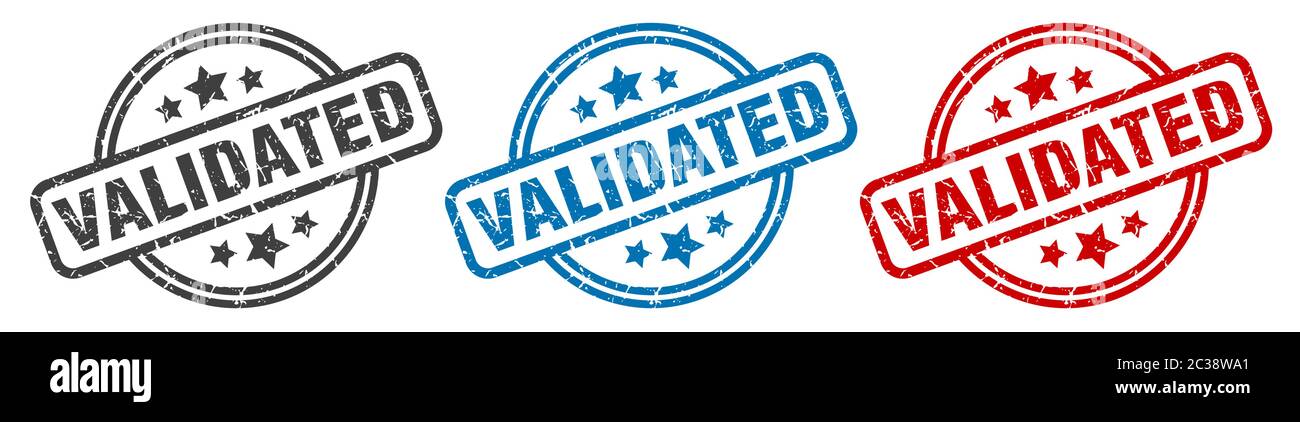 validated stamp. validated round isolated sign. validated label set Stock Vector