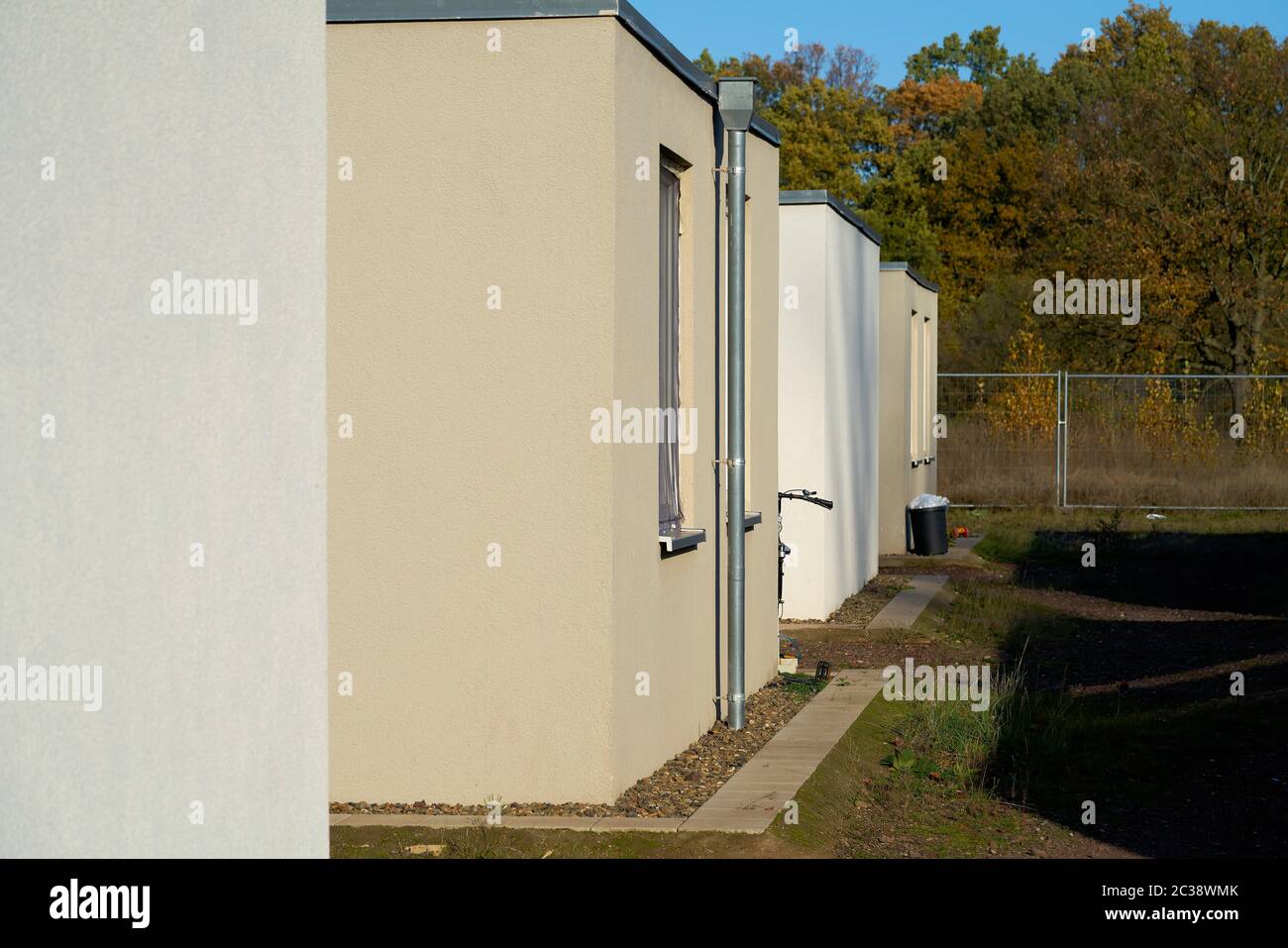 Emergency accommodation for refugees at the edge of the city of Magdeburg in Germany Stock Photo