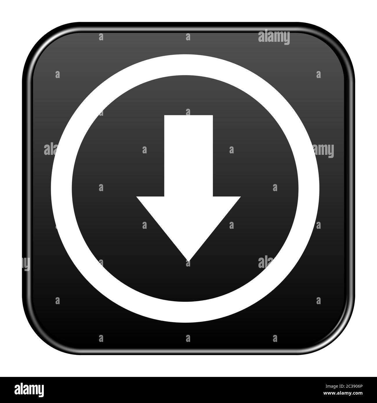 Shiny isolated black Button with white icon: Arrow showing down Stock ...