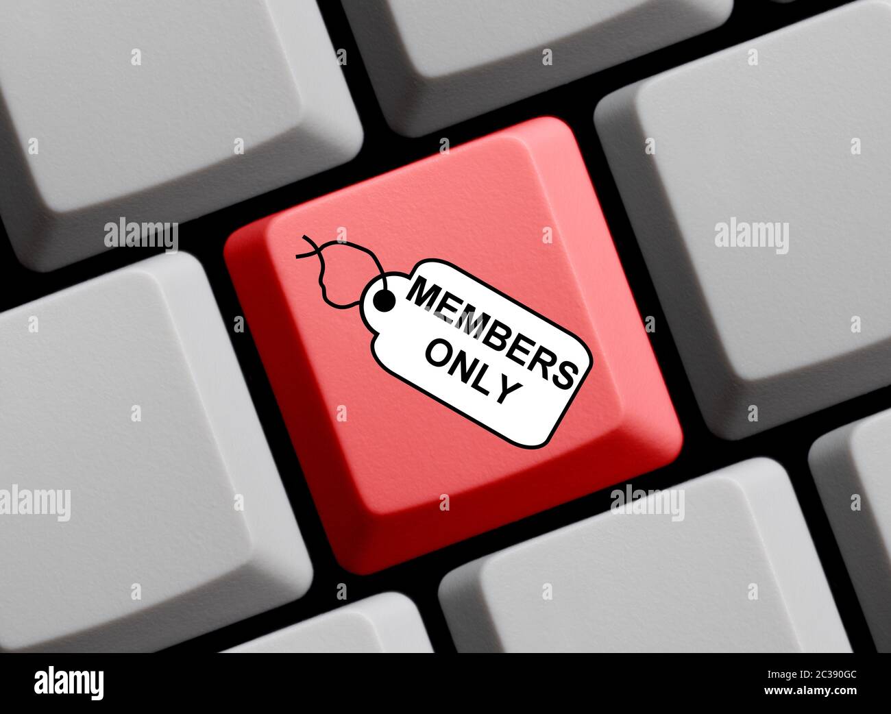 Member Keyboard Red computer keyboard with tag showing Members Only Stock Photo - Alamy