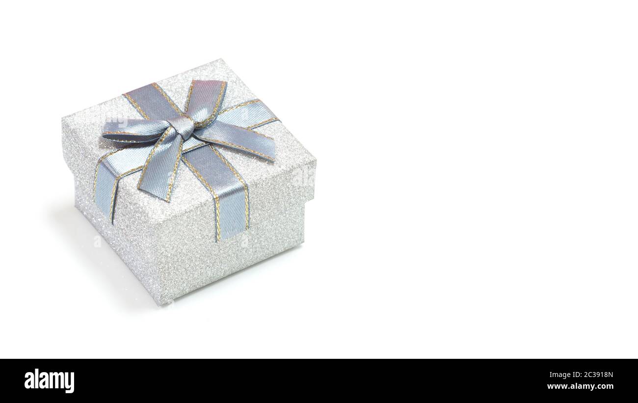 Silver gift box isolated on white background with copyspace Stock Photo