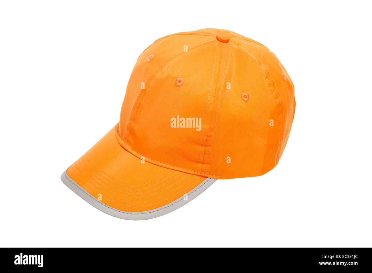 baseball cap orange with safety reflector stripe isolated on white background Stock Photo