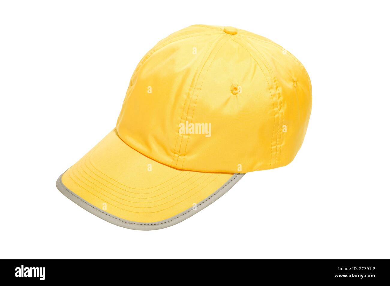 baseball cap yellow with safety reflector stripe isolated on white background Stock Photo