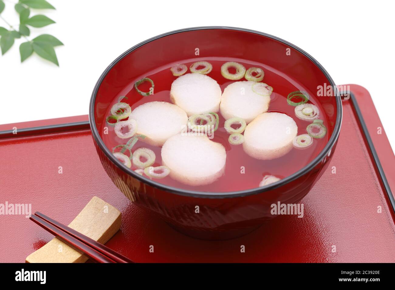 Japanese food, Osuimono soup of fu and green onion in a bowl Stock Photo
