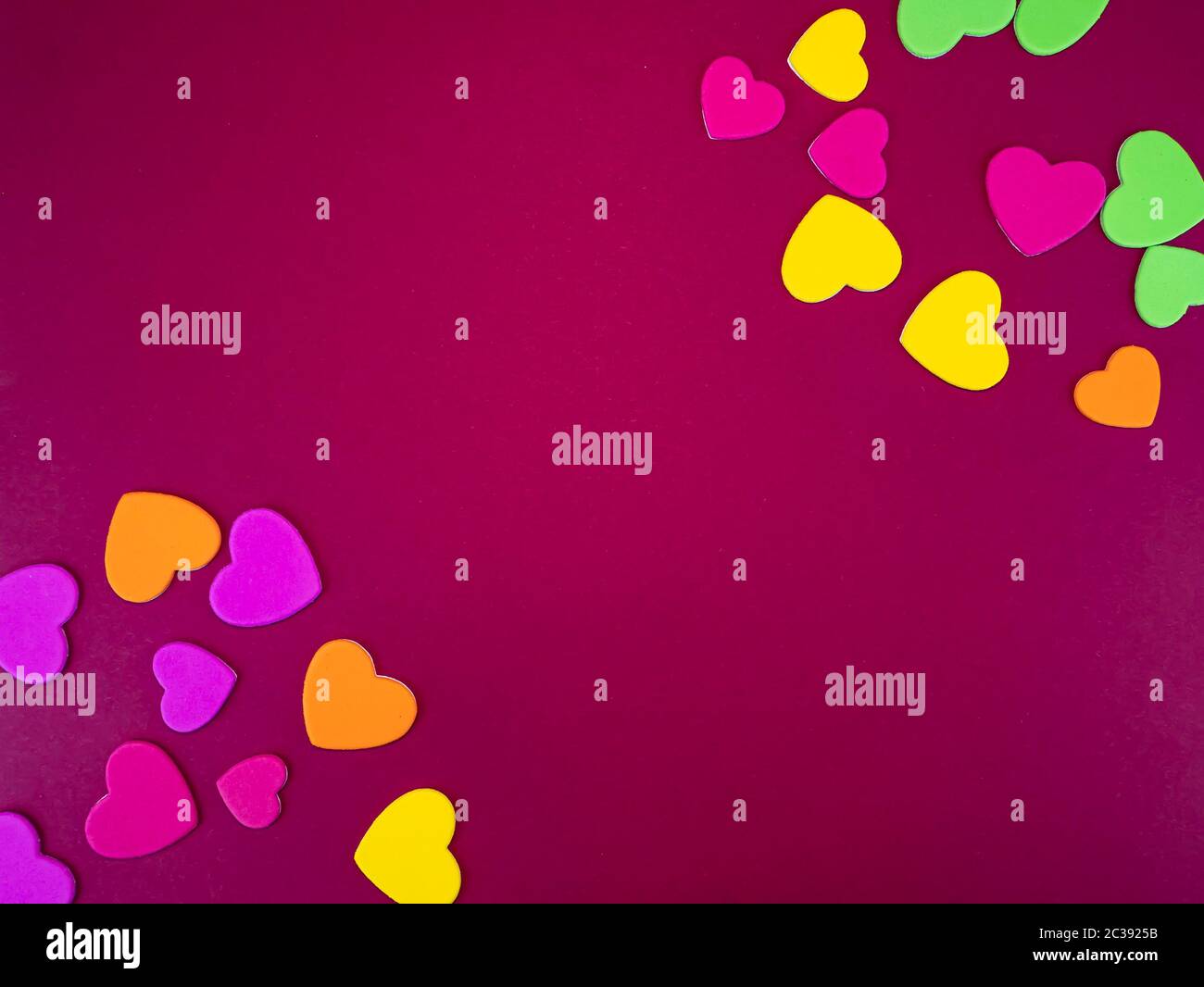 Valentine's day hearts on a red background with place for text. Holiday ...