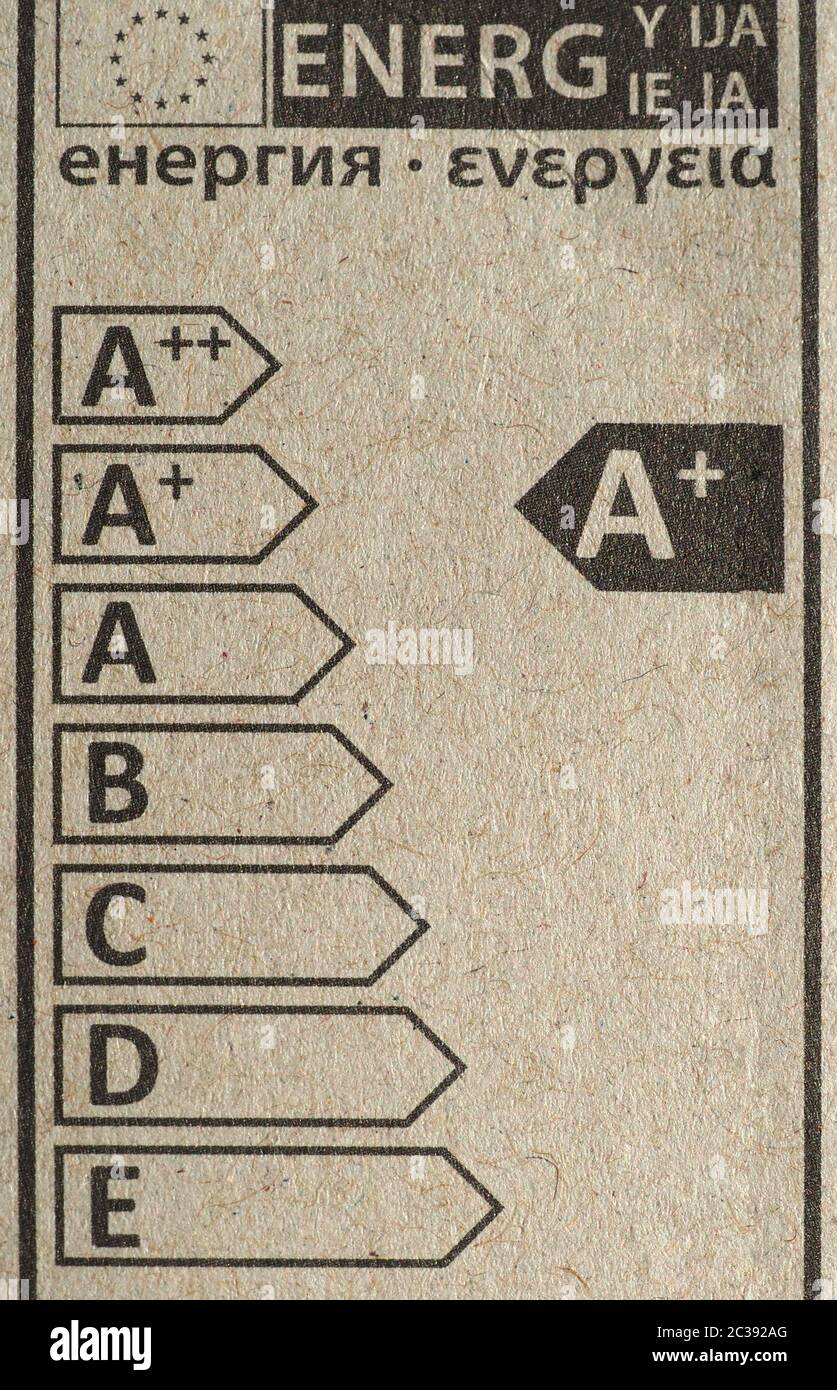 European Union energy label with energy efficiency classes Stock Photo