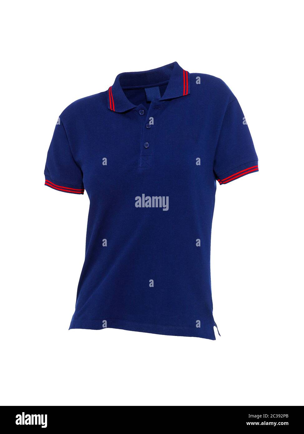blue polo shirt with red and white stripes