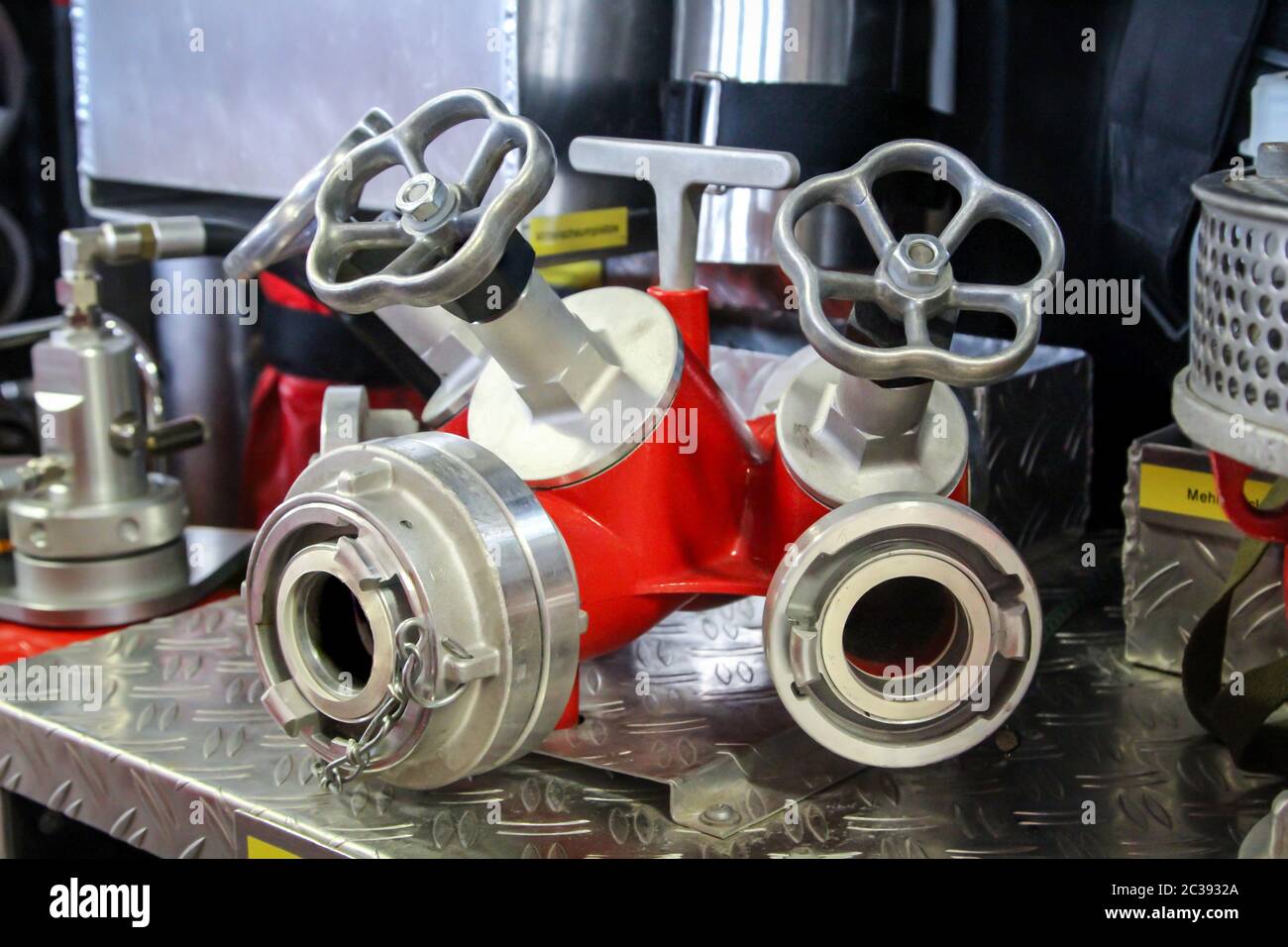 a distributor for fire hoses, fire equipment Stock Photo Alamy