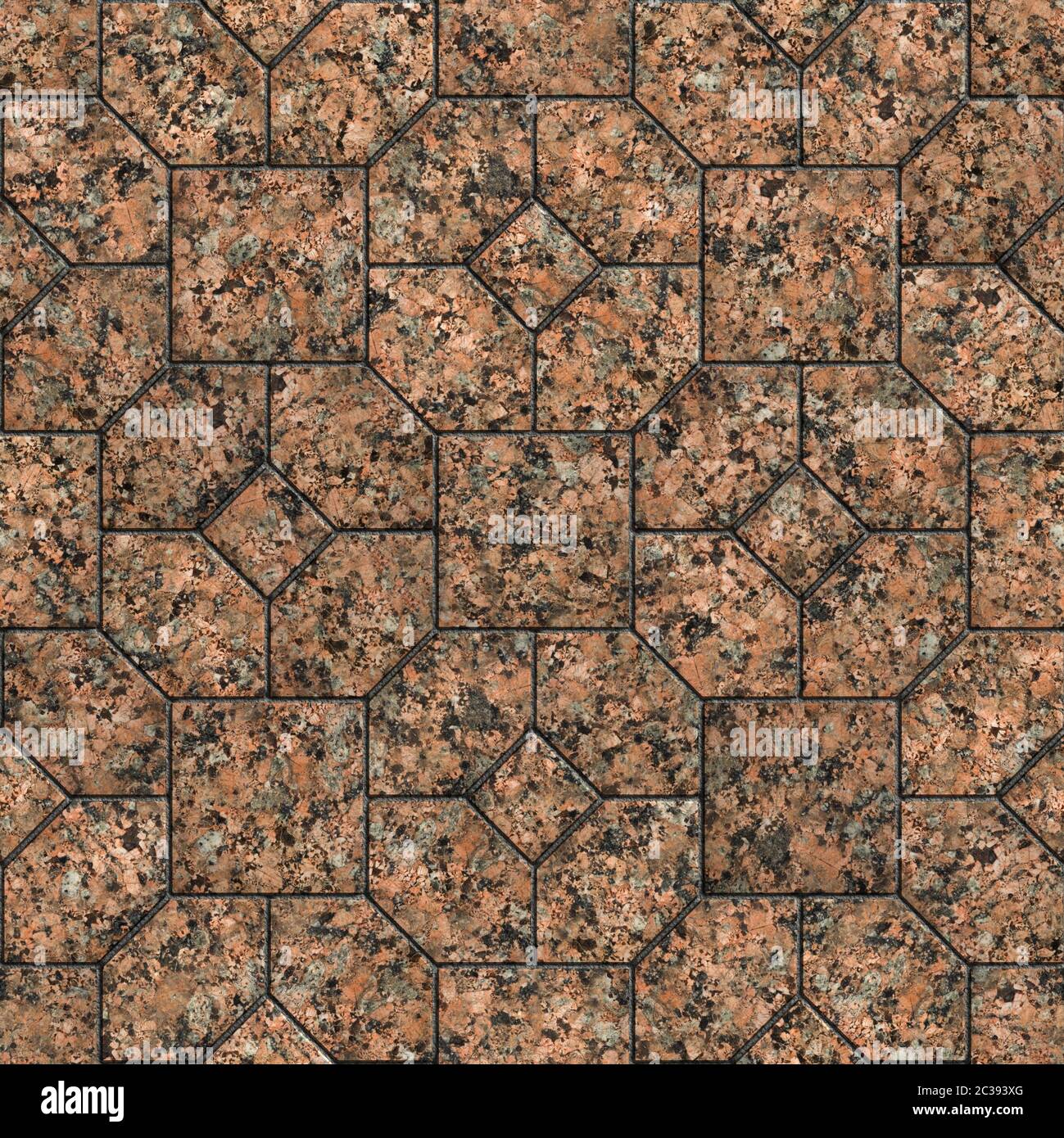 Seamless Tileable Texture with Geometric Pattern. Polished Marble or Red Granite. Stock Photo